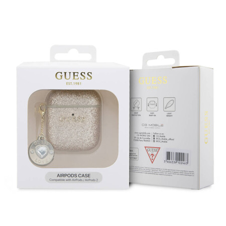 Apple Airpods Kılıf Guess Orjinal Lisanslı Glitter Elmas Kalp Süs Zincirli Kapak - 5