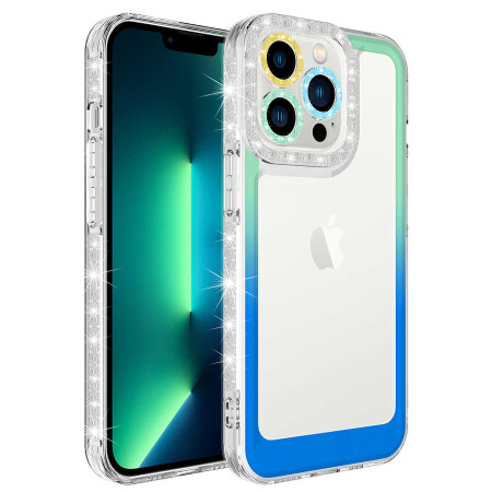 Apple iPhone 12 Pro Kılıf Simli ve Renk Geçiş Tasarımlı Lens Korumalı Zore Park Kapak - 8