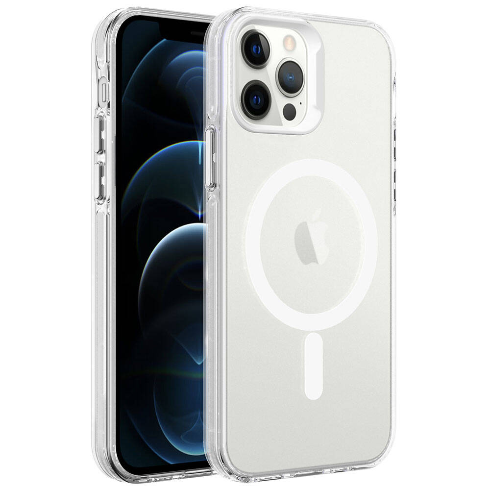 Apple iPhone 12 Pro Kılıf Zore Magsafe Şarj Özellikli Buzlu Transparan C-Pro Sert Kapak - 5