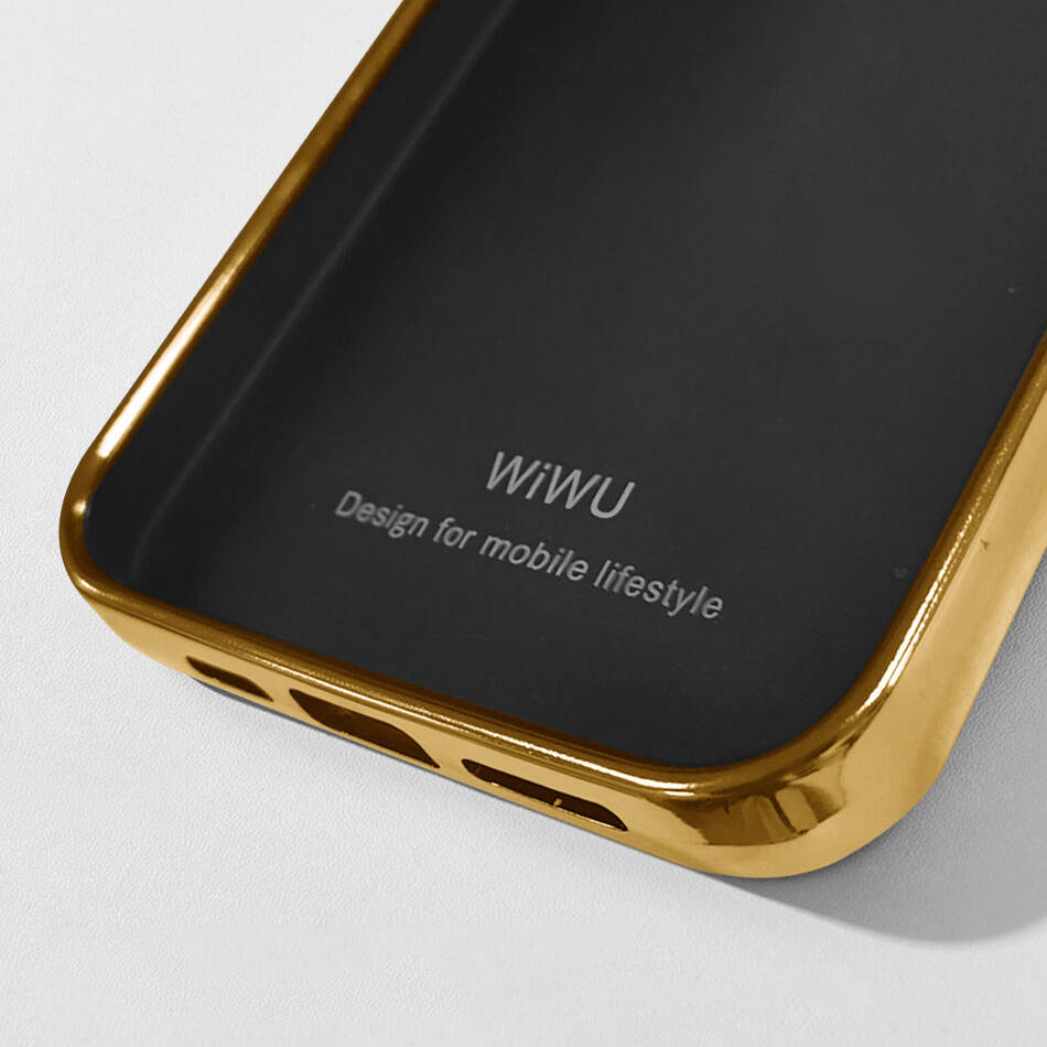 Apple iPhone 13 Mini Kılıf Wiwu Genuine Leather Gold Calfskin Orjinal Deri Kapak - 6