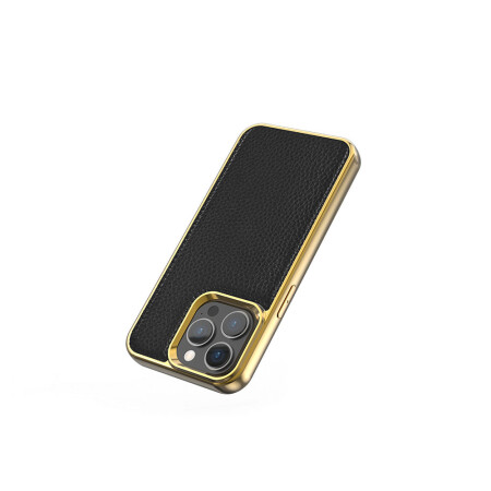 Apple iPhone 13 Mini Kılıf Wiwu Genuine Leather Gold Calfskin Orjinal Deri Kapak - 7