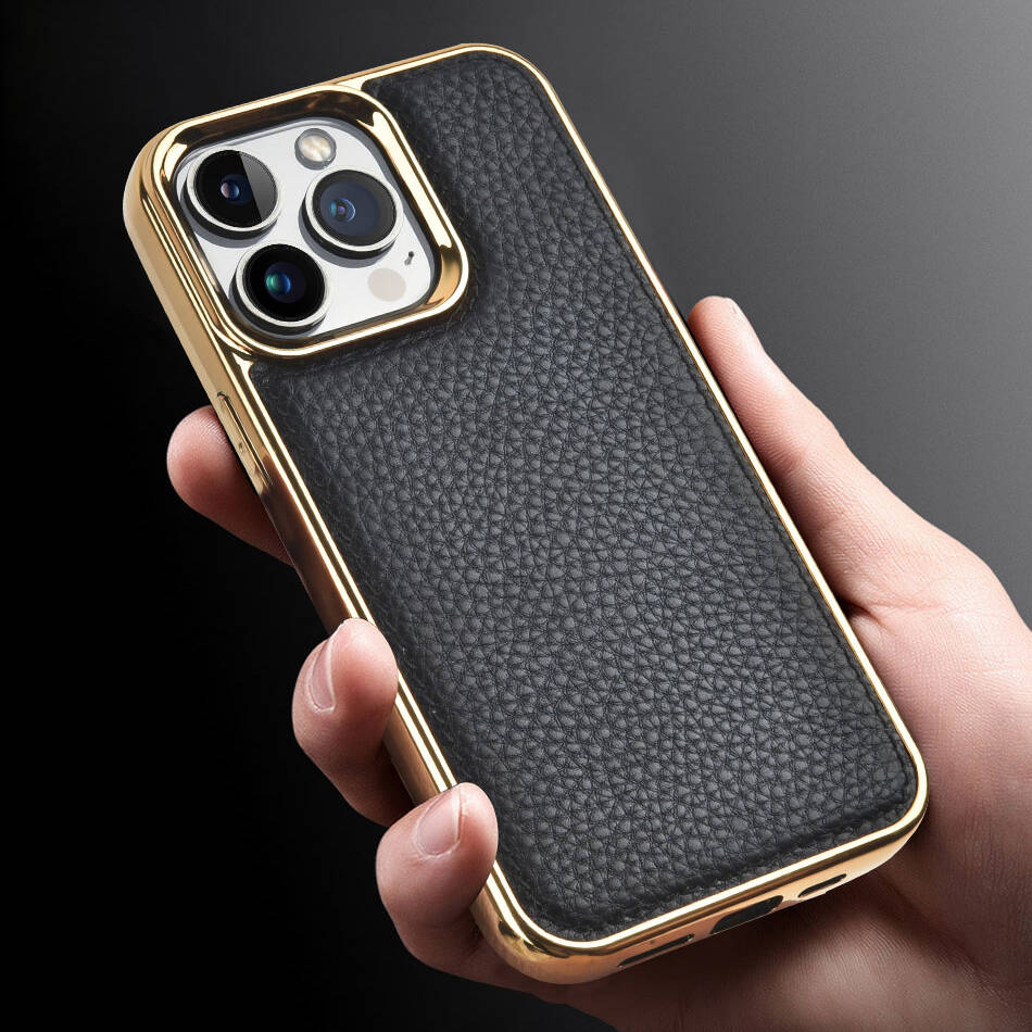 Apple iPhone 13 Mini Kılıf Wiwu Genuine Leather Gold Calfskin Orjinal Deri Kapak - 10