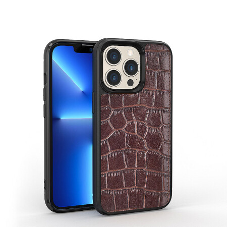 Apple iPhone 13 Pro Kılıf Wiwu Croco Pattern Calfskin Orjinal Deri Kapak - 1