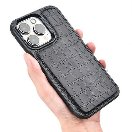 Apple iPhone 13 Pro Kılıf Wiwu Croco Pattern Calfskin Orjinal Deri Kapak - 2