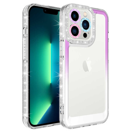 Apple iPhone 13 Pro Max Kılıf Simli ve Renk Geçiş Tasarımlı Lens Korumalı Zore Park Kapak - 7