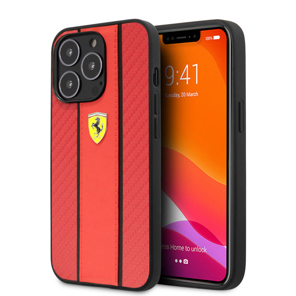 Apple iPhone 14 Pro Kılıf Ferrari PU Deri Ve Karbon Dizayn Kapak - 2