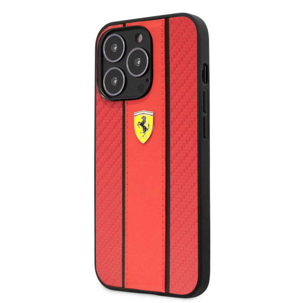 Apple iPhone 14 Pro Kılıf Ferrari PU Deri Ve Karbon Dizayn Kapak - 3