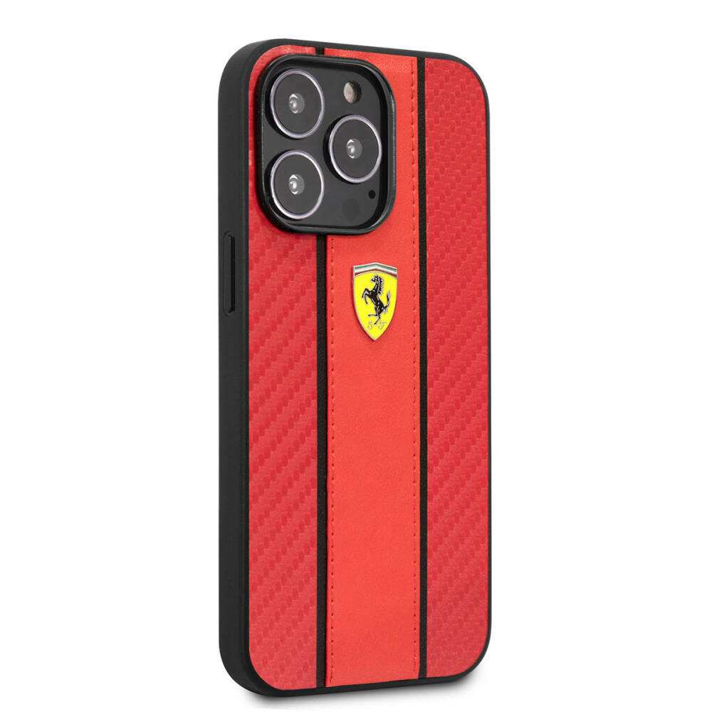 Apple iPhone 14 Pro Kılıf Ferrari PU Deri Ve Karbon Dizayn Kapak - 1