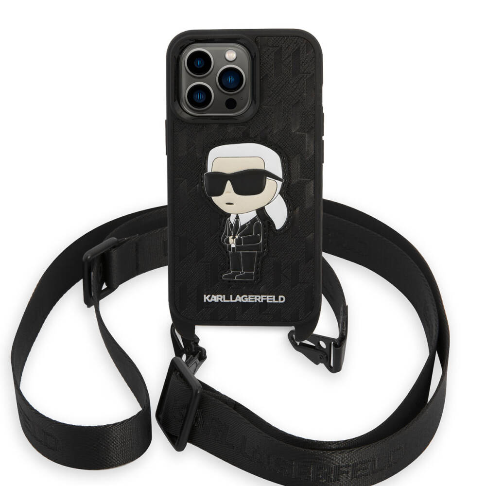 Apple iPhone 14 Pro Kılıf Karl Lagerfeld Boyun Askılı Karl Dizayn Kapak - 5