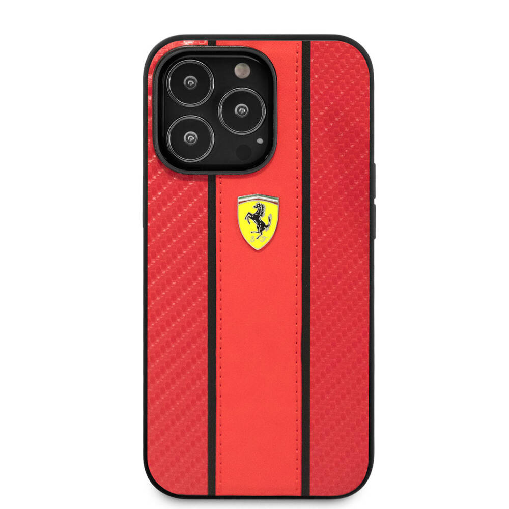 Apple iPhone 14 Pro Max Kılıf Ferrari PU Deri Ve Karbon Dizayn Kapak - 5