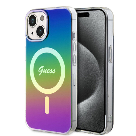 Apple iPhone 15 Kılıf Guess Orjinal Lisanslı Magsafe Şarj Özellikli Yazı Logolu Iridescent Kapak - 5