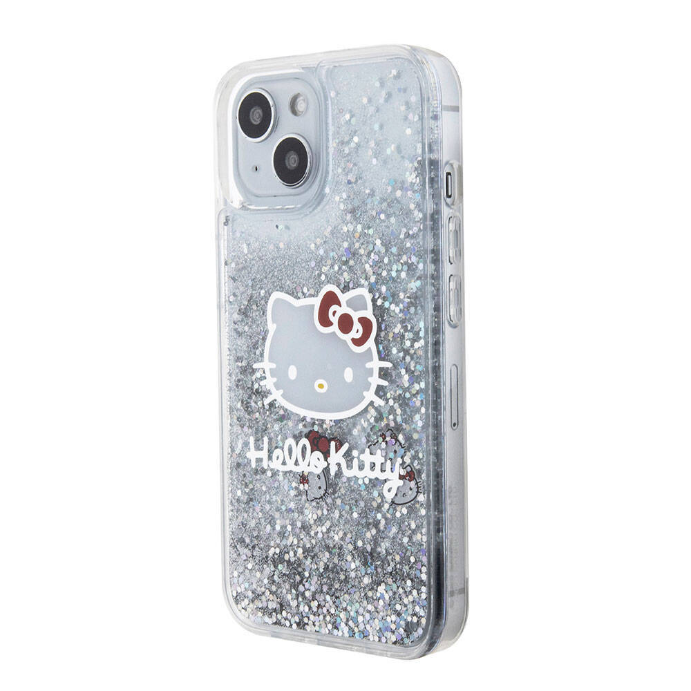 Apple iPhone 15 Kılıf Hello Kitty Orjinal Lisanslı İkonik Sıvılı Glitter Kapak - 3