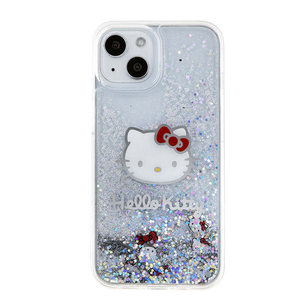 Apple iPhone 15 Kılıf Hello Kitty Orjinal Lisanslı İkonik Sıvılı Glitter Kapak - 4