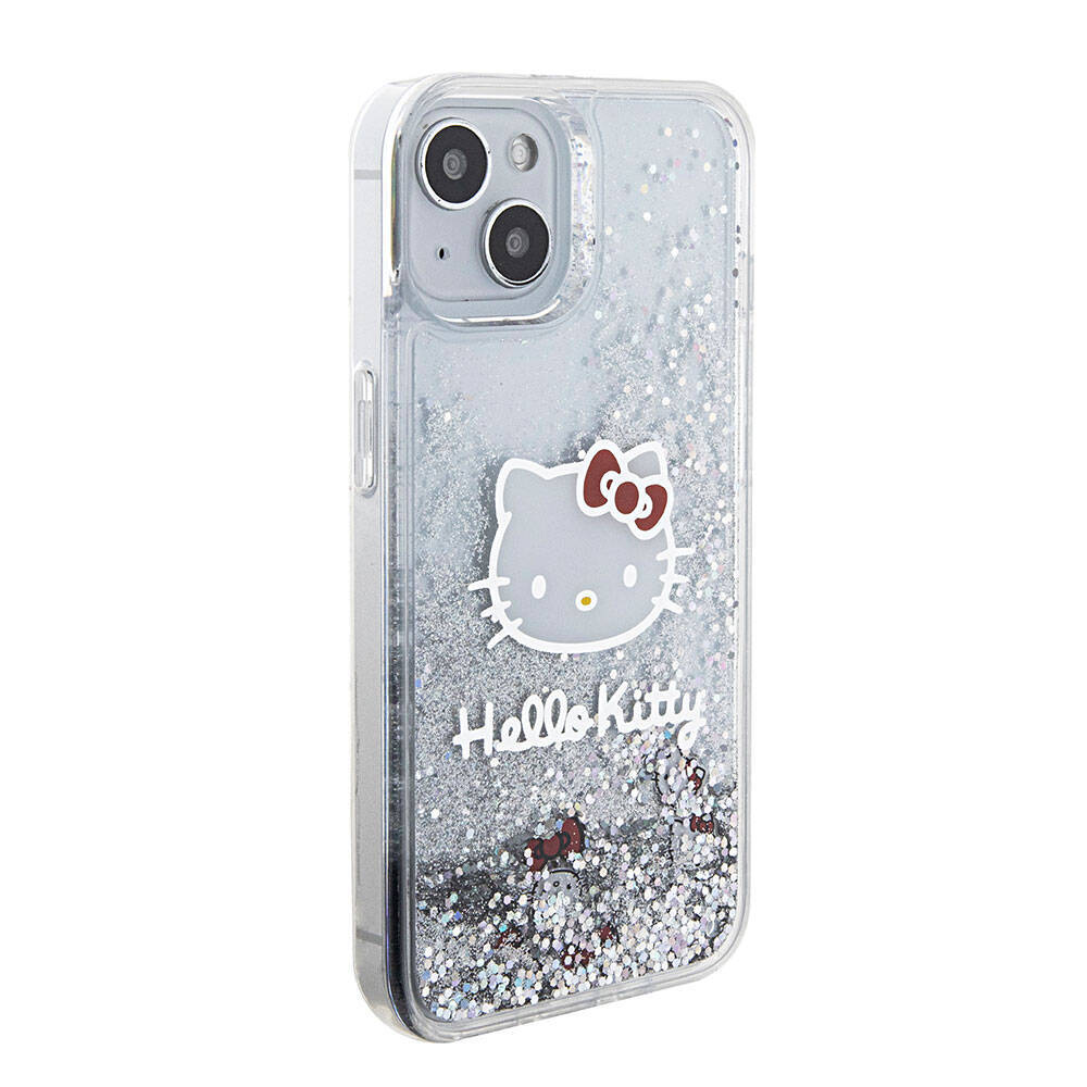 Apple iPhone 15 Kılıf Hello Kitty Orjinal Lisanslı İkonik Sıvılı Glitter Kapak - 5