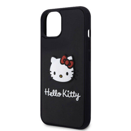 Apple iPhone 15 Kılıf Hello Kitty Orjinal Lisanslı Yazı ve İkonik Logolu 3D Rubber Kitty Head Kapak - 7