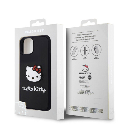 Apple iPhone 15 Kılıf Hello Kitty Orjinal Lisanslı Yazı ve İkonik Logolu 3D Rubber Kitty Head Kapak - 9