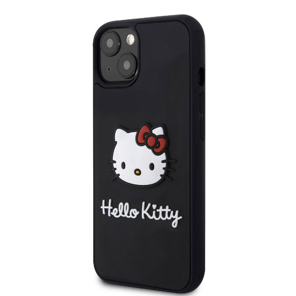 Apple iPhone 15 Kılıf Hello Kitty Orjinal Lisanslı Yazı ve İkonik Logolu 3D Rubber Kitty Head Kapak - 3