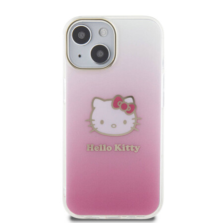 Apple iPhone 15 Kılıf Hello Kitty Orjinal Lisanslı Yazı ve İkonik Logolu Elektroplating Kaplama Gradyan Kapak - 4