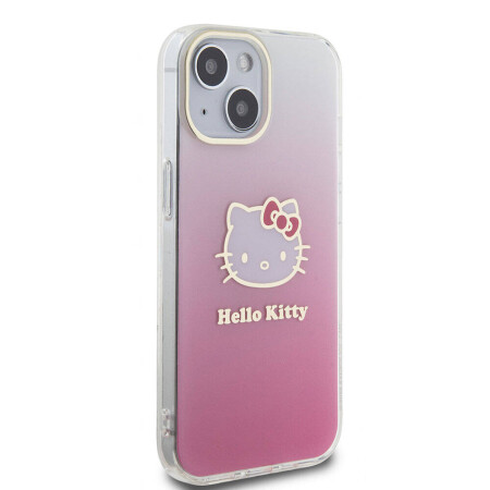 Apple iPhone 15 Kılıf Hello Kitty Orjinal Lisanslı Yazı ve İkonik Logolu Elektroplating Kaplama Gradyan Kapak - 5