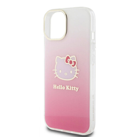 Apple iPhone 15 Kılıf Hello Kitty Orjinal Lisanslı Yazı ve İkonik Logolu Elektroplating Kaplama Gradyan Kapak - 7