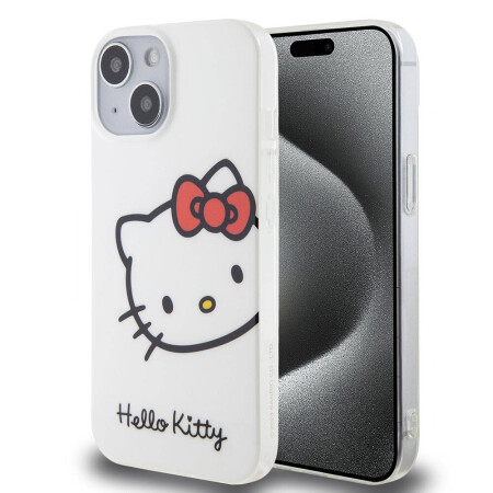 Apple iPhone 15 Kılıf Hello Kitty Orjinal Lisanslı Yazı ve İkonik Logolu Kitty Head Kapak - 3