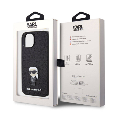 Apple iPhone 15 Kılıf Karl Lagerfeld İkonik Fixed Glitter Metal Logo Orjinal Lisanslı Kapak - 8