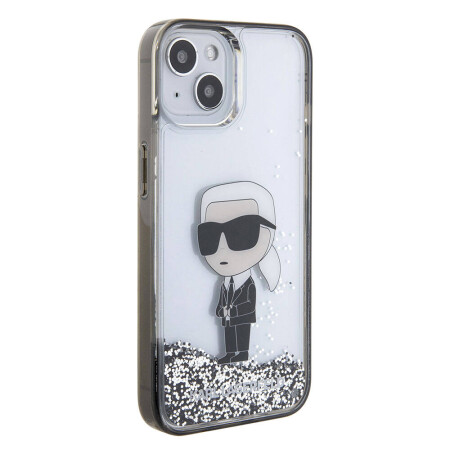 Apple iPhone 15 Plus Kılıf Karl Lagerfeld İkonik Sıvılı Glitter Orjinal Lisanslı Kapak - 1