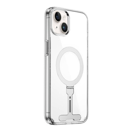Apple iPhone 15 Plus Kılıf Wiwu FYY-014 Magsafe Şarj Özellikli Alüminyum Alaşım Metal Standlı Şeffaf Kapak - 3