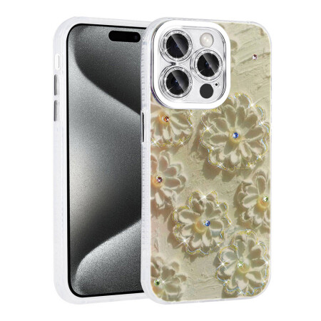 Apple iPhone 15 Pro Kılıf Çiçek Desenli Parlak Taşlı Sert Silikon Zore Garden Kapak - 2