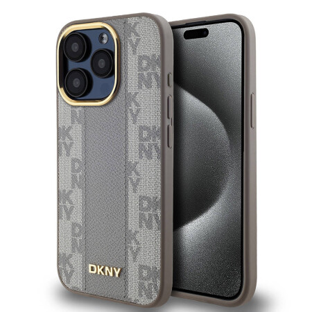 Apple iPhone 15 Pro Kılıf DKNY Orjinal Lisanslı 3D Yazılı Checkered Pattern Kapak - 1