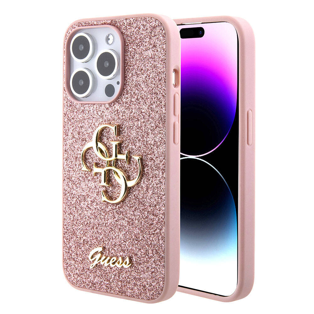 Apple iPhone 15 Pro Kılıf Guess Orjinal Lisanslı 4G Büyük Metal Logolu Glitter Kapak - 4