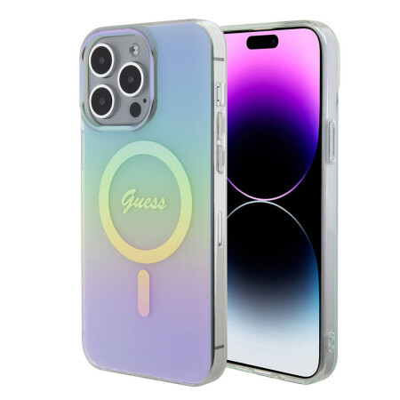 Apple iPhone 15 Pro Kılıf Guess Orjinal Lisanslı Magsafe Şarj Özellikli Yazı Logolu Iridescent Kapak - 12