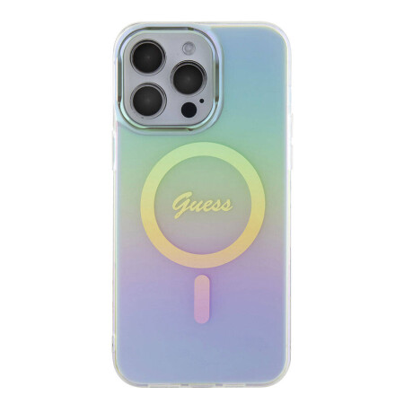 Apple iPhone 15 Pro Kılıf Guess Orjinal Lisanslı Magsafe Şarj Özellikli Yazı Logolu Iridescent Kapak - 14