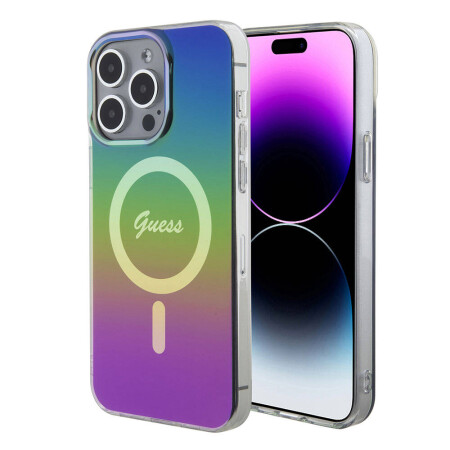 Apple iPhone 15 Pro Kılıf Guess Orjinal Lisanslı Magsafe Şarj Özellikli Yazı Logolu Iridescent Kapak - 19