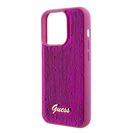 Apple iPhone 15 Pro Kılıf Guess Orjinal Lisanslı Pullu Arka Yüzey Metal Yazı Logolu Sequin Script Kapak - 9