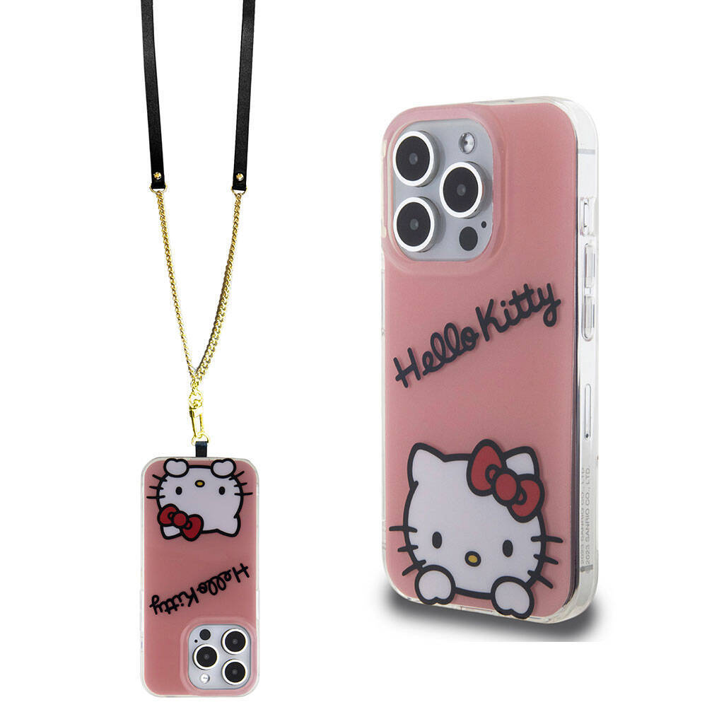 Apple iPhone 15 Pro Kılıf Hello Kitty Orjinal Lisanslı Askılı Yazı ve İkonik Logolu Daydreaming Kapak - 4