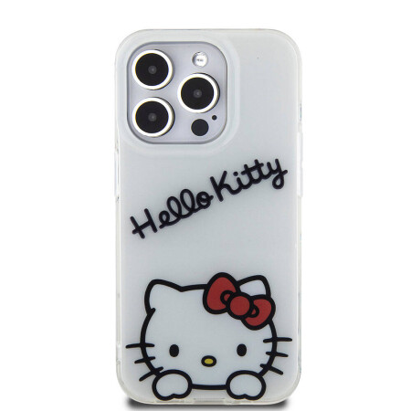 Apple iPhone 15 Pro Kılıf Hello Kitty Orjinal Lisanslı Askılı Yazı ve İkonik Logolu Daydreaming Kapak - 13