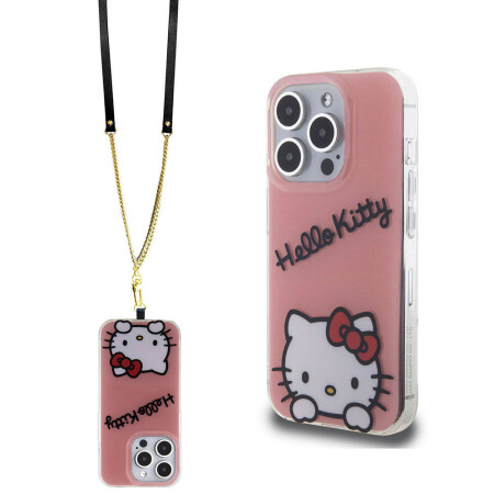 Apple iPhone 15 Pro Kılıf Hello Kitty Orjinal Lisanslı Askılı Yazı ve İkonik Logolu Daydreaming Kapak - 2