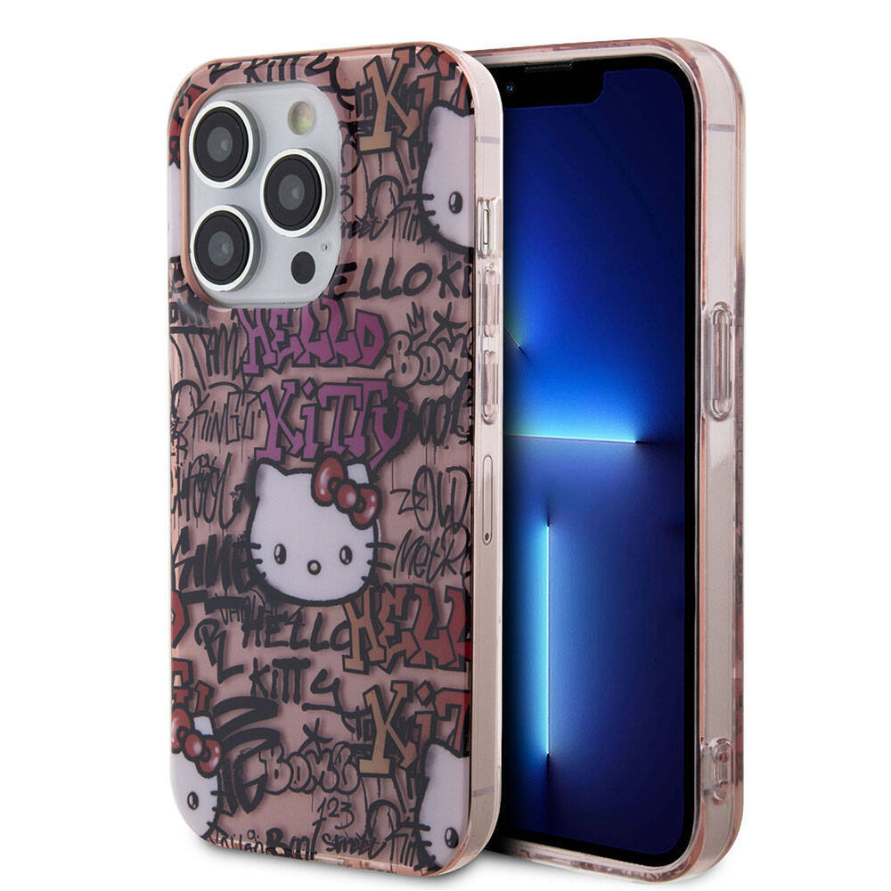 Apple iPhone 15 Pro Kılıf Hello Kitty Orjinal Lisanslı İkonik Logolu Etiket Graffiti Kapak - 3