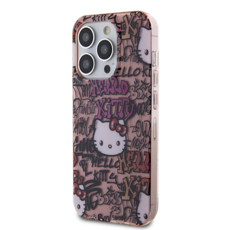 Apple iPhone 15 Pro Kılıf Hello Kitty Orjinal Lisanslı İkonik Logolu Etiket Graffiti Kapak - 4