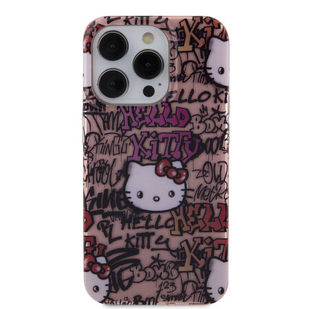 Apple iPhone 15 Pro Kılıf Hello Kitty Orjinal Lisanslı İkonik Logolu Etiket Graffiti Kapak - 5