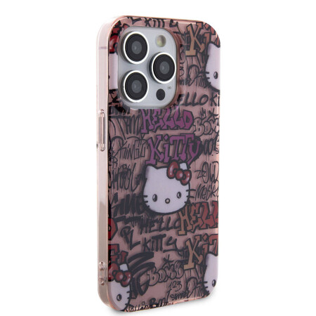 Apple iPhone 15 Pro Kılıf Hello Kitty Orjinal Lisanslı İkonik Logolu Etiket Graffiti Kapak - 6