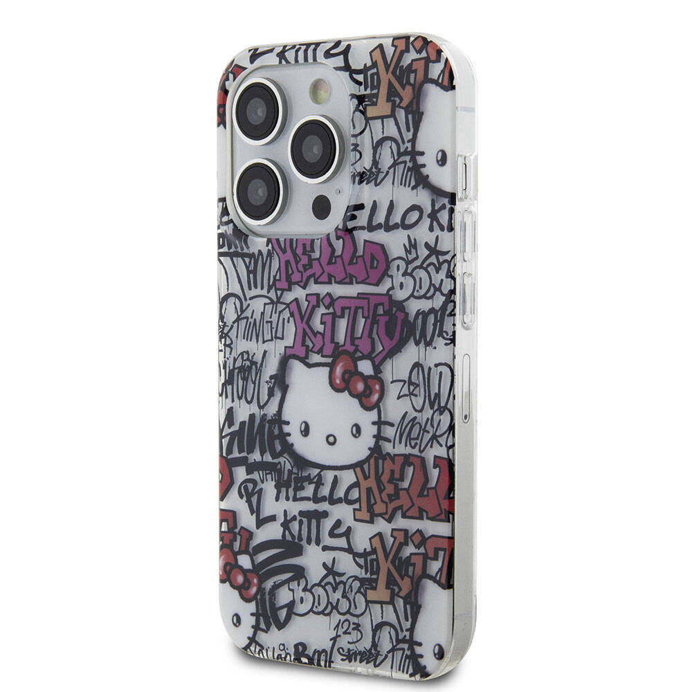 Apple iPhone 15 Pro Kılıf Hello Kitty Orjinal Lisanslı İkonik Logolu Etiket Graffiti Kapak - 11