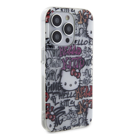 Apple iPhone 15 Pro Kılıf Hello Kitty Orjinal Lisanslı İkonik Logolu Etiket Graffiti Kapak - 13