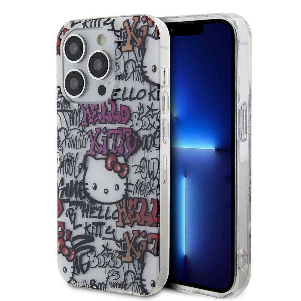 Apple iPhone 15 Pro Kılıf Hello Kitty Orjinal Lisanslı İkonik Logolu Etiket Graffiti Kapak - 1