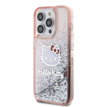 Apple iPhone 15 Pro Kılıf Hello Kitty Orjinal Lisanslı İkonik Sıvılı Glitter Kapak - 4