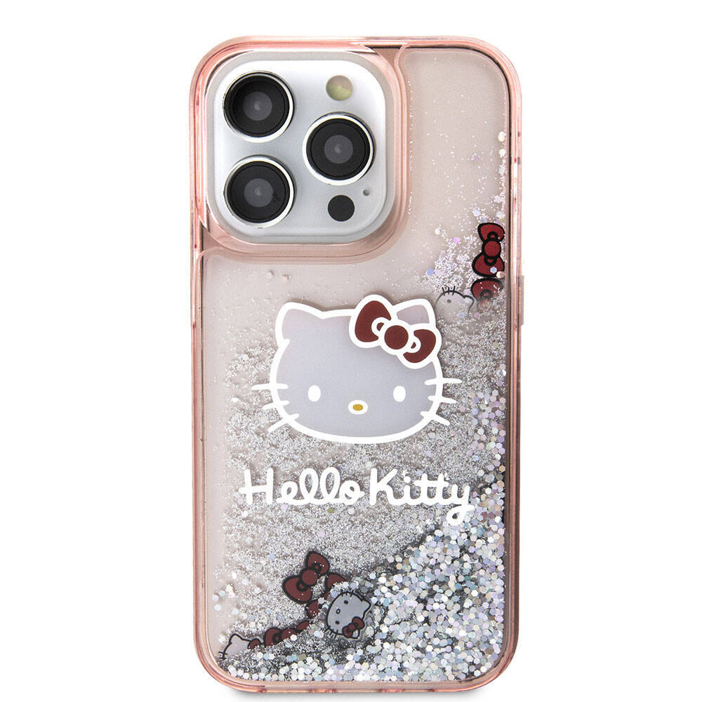 Apple iPhone 15 Pro Kılıf Hello Kitty Orjinal Lisanslı İkonik Sıvılı Glitter Kapak - 5