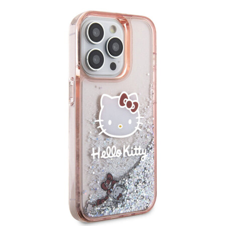 Apple iPhone 15 Pro Kılıf Hello Kitty Orjinal Lisanslı İkonik Sıvılı Glitter Kapak - 6