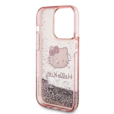 Apple iPhone 15 Pro Kılıf Hello Kitty Orjinal Lisanslı İkonik Sıvılı Glitter Kapak - 9