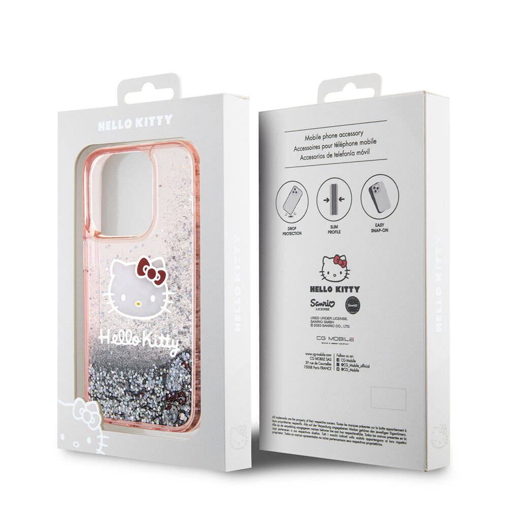 Apple iPhone 15 Pro Kılıf Hello Kitty Orjinal Lisanslı İkonik Sıvılı Glitter Kapak - 10